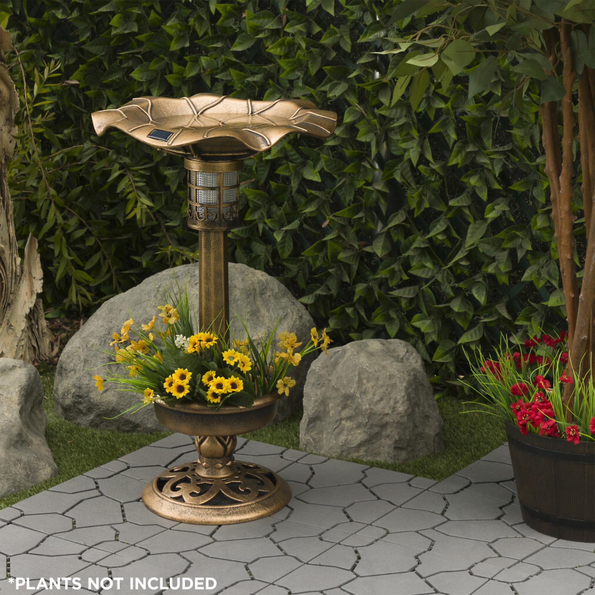 Alpine Corporation, Solar Birdbath with Planter and LED Light, Model# TEC358SLR